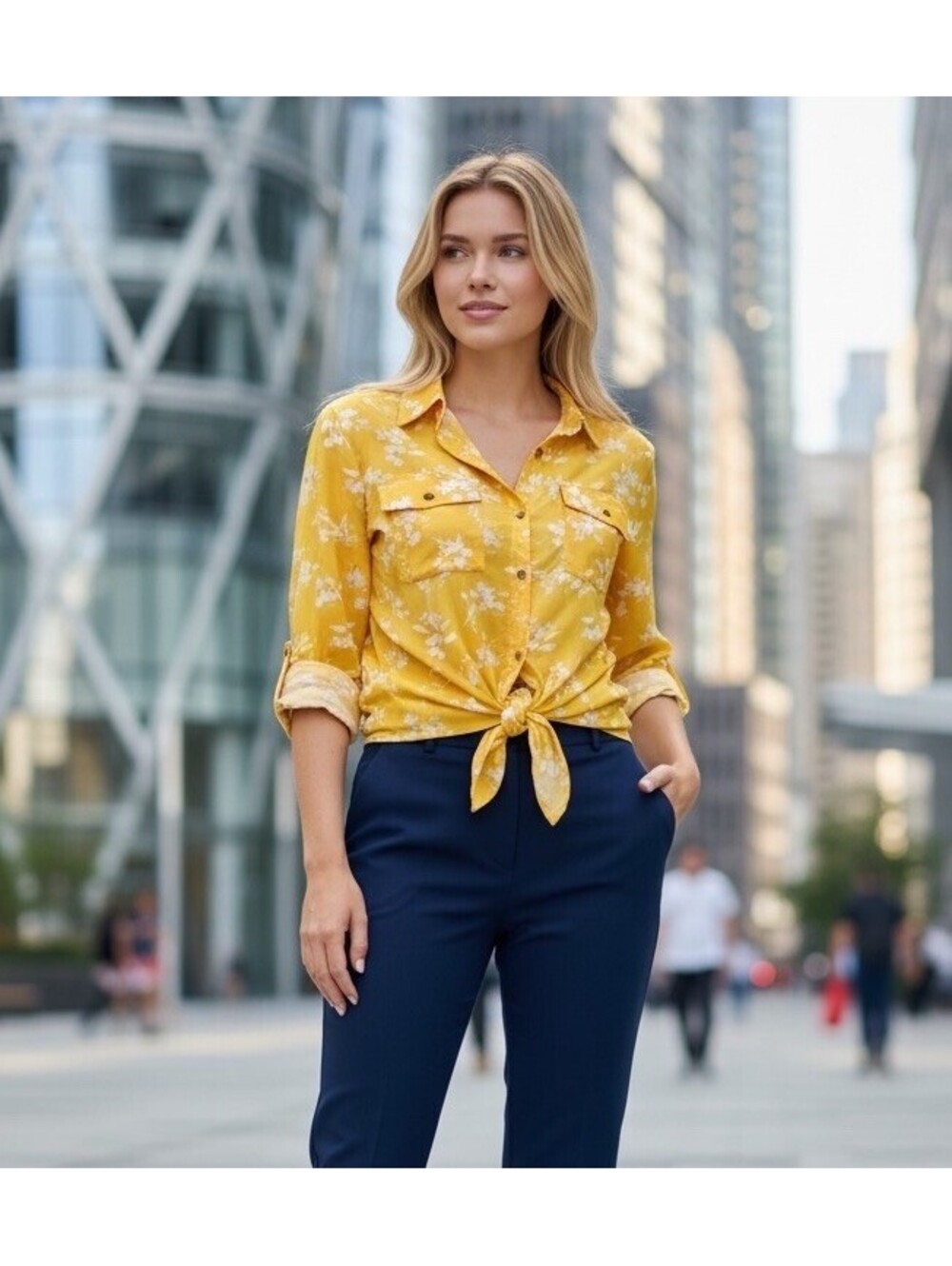 New Investments Kelly Tie Front long roll-tab sleeve Shirt M Spring Fall